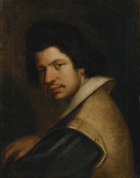 Portrait of a man wearing a ruff av Bernardo Strozzi