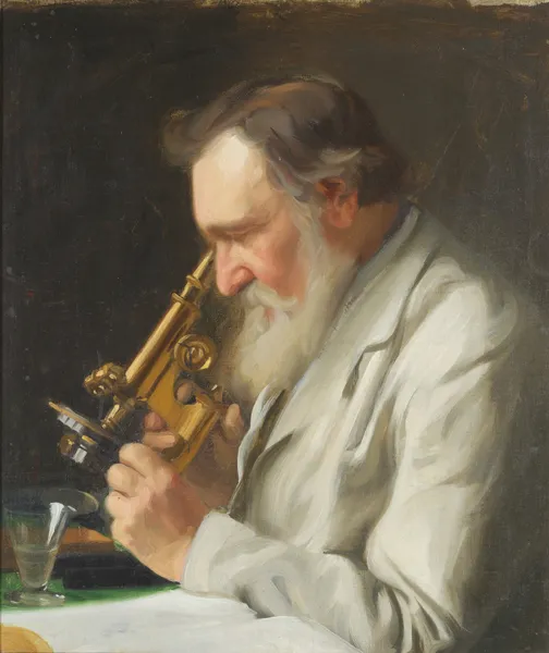 Alex Niskov with a microscope av Bernhard Österman