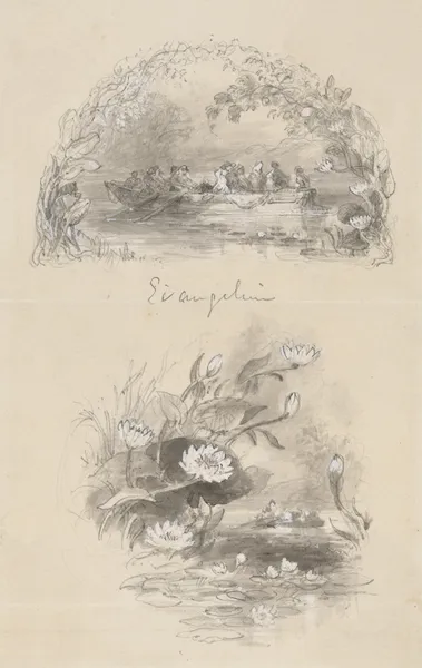People in rowboat and waterlilies av Myles Birket Foster
