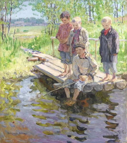 Little Boys Eager For A Catch av Nikolai Bogdanov-Belsky