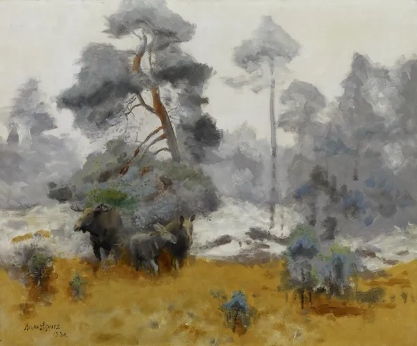 Moose Family Entering a Clearing av Bruno Liljefors