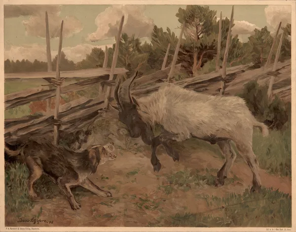 The puppy and the kid goat av Bruno Liljefors