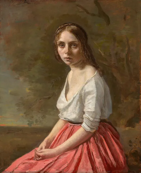 Young Woman In A Pink Skirt av Jean-Baptiste-Camille Corot
