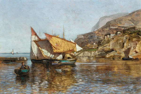 A Coastal Landscape with Fishing Boats av Carl Moll