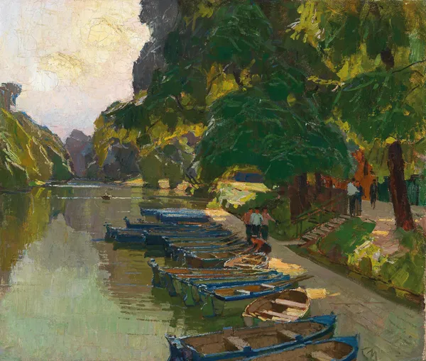Landing stage at Heustadlwasser (Prater, Vienna) av Carl Moll