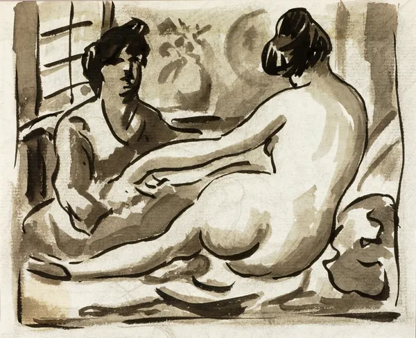 Reclining Female Nude with Attendant av Carl Newman