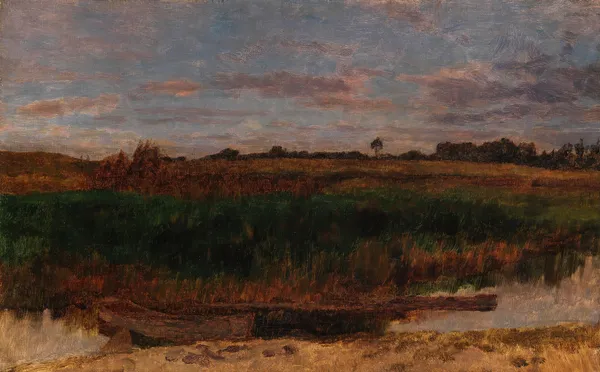 Schilffeld mit Kahn (Ferch am Schwielowsee) av Carl Schuch