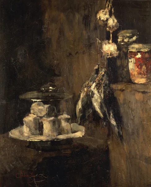 Still Life with Partridges and Cheese av Carl Schuch