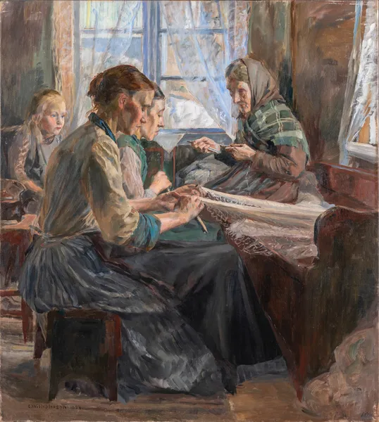 Fisherwomen making Nets, Bohuslän av Carl Wilhelmson