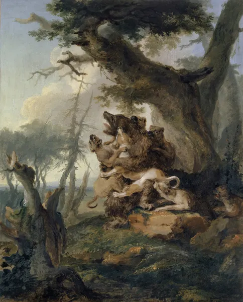 Bear, Attacked by a Pack of Hounds av Caspar Wolf