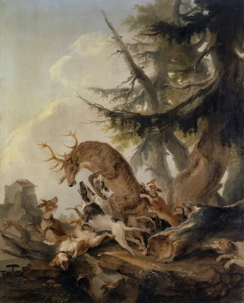 Stag, Attacked by a Pack of Hounds av Caspar Wolf