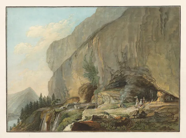 Vue de la Caverne de Saint Beat sur le Lac de Thun av Caspar Wolf