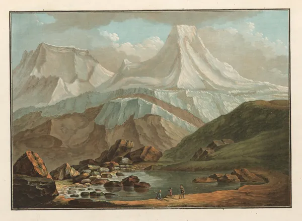 Vue du Gross-Horn et du Breit-Horn avec le petit lac d’Oberhorn av Caspar Wolf
