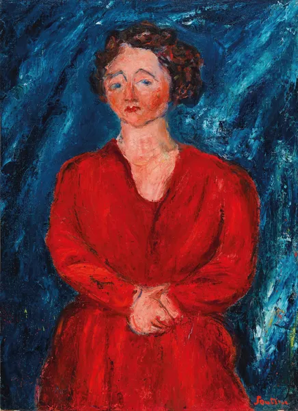 La Femme en rouge au fond bleu av Chaïm Soutine