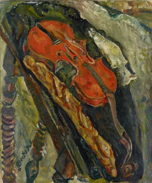 Still Life with Violin, Bread and Fish av Chaïm Soutine