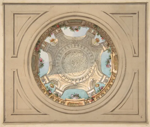 Design for a ceiling with trompe l’oeil balustrade (19th Century) av Jules-Edmond-Charles Lachaise