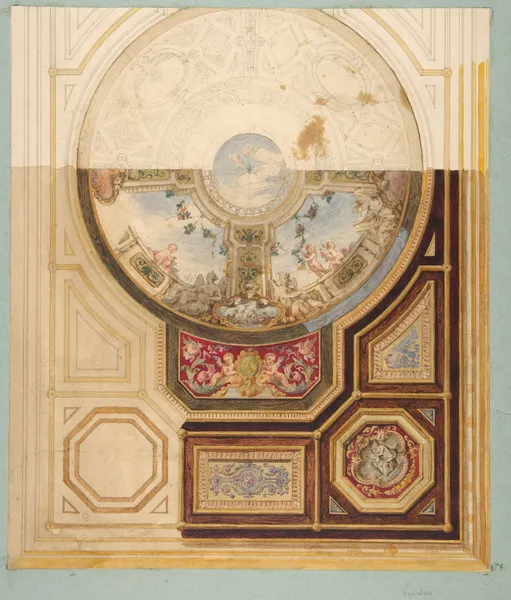 Design for a paneled ceiling with a trompe l’oeil dome in London (19th Century) av Jules-Edmond-Charles Lachaise