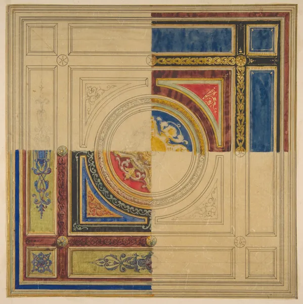 Design for a paneled ceiling with alternative decorations (19th Century) av Jules-Edmond-Charles Lachaise