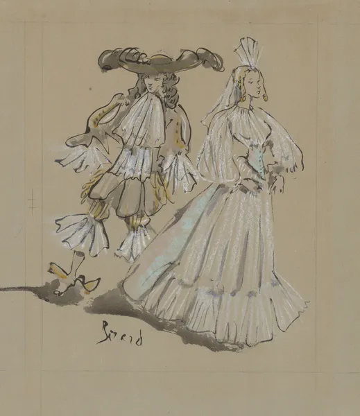 Les Fourberies de Scapin – maquette de costume – costume masculin et costume féminin av Christian Bérard