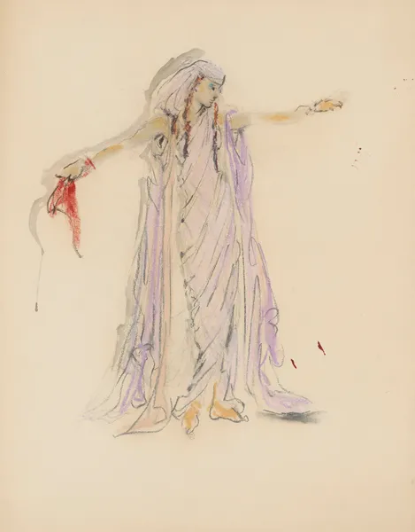Sodome et Gomorrhe – maquette de costume – femme en tunique rose av Christian Bérard