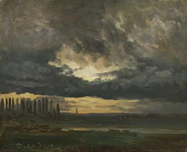 Cloud Study over the Elbe with Poplars av Johan Christian Dahl