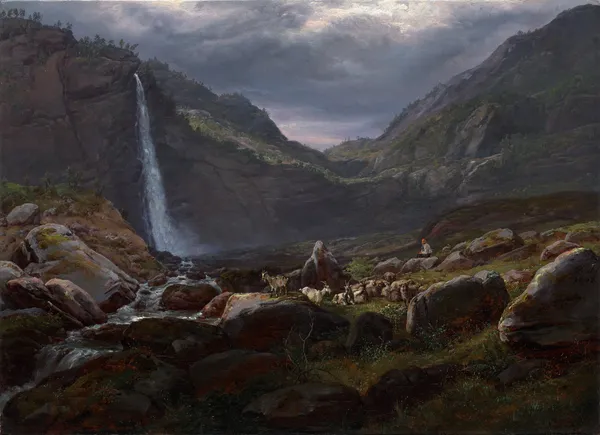 Feige Waterfall (Feigefossen), Lysterfjord, Norway av Johan Christian Dahl