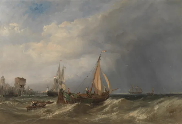 A Dutch Barge and Merchantmen Running out of Rotterdam av Clarkson Stanfield