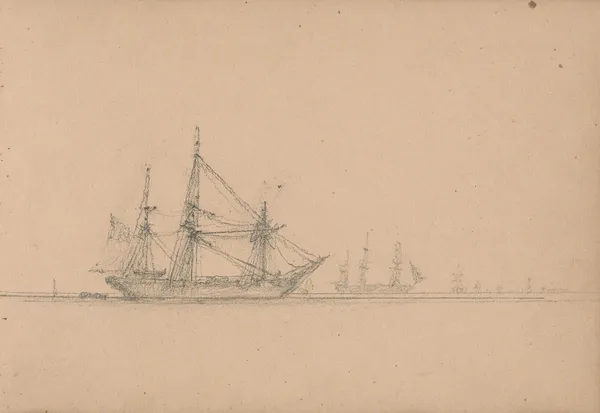 Sketch of a Ship with Ships in the Distance av Clarkson Stanfield