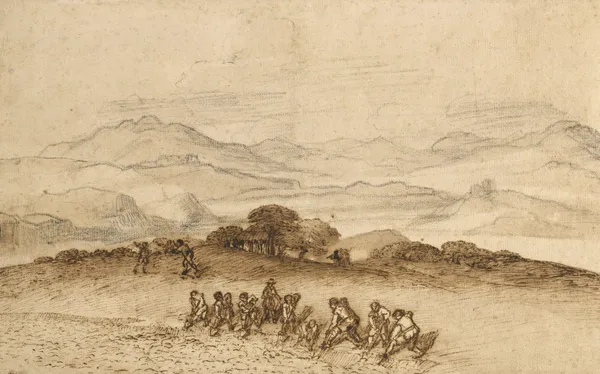 Landscape in Latium with Farm Laborers av Claude Lorrain