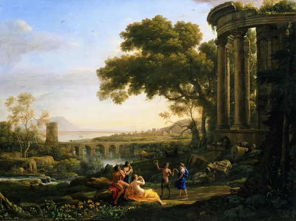 Landscape with Nymph and Satyr Dancing av Claude Lorrain
