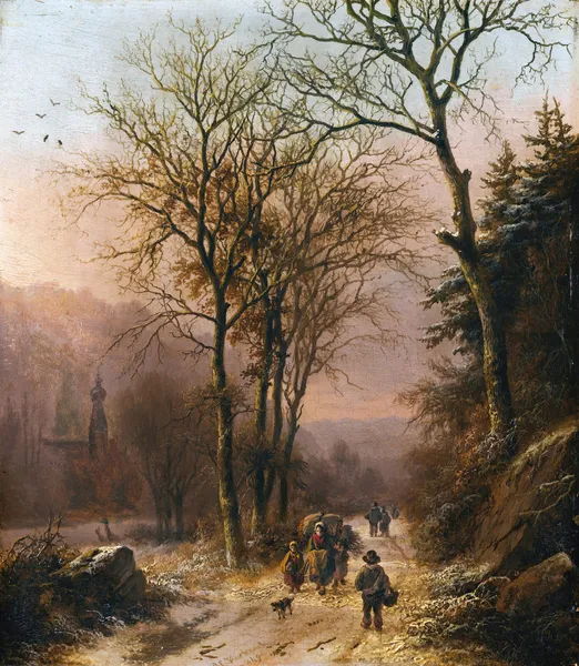 Figures on a winter road av Barend Cornelis Koekkoek