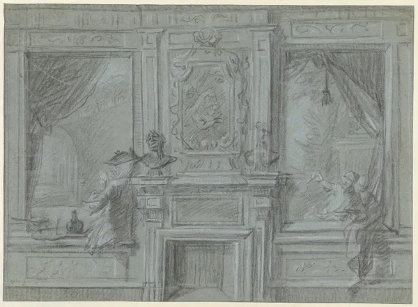 Ontwerp voor een kamerwand met schoorsteenstuk en beschilderingen av Cornelis Troost