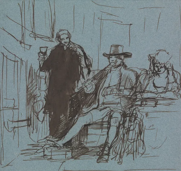 Captain Locker Seated at a Table with His Daughter; a Butler Standing Beside Him av Sir David Wilkie