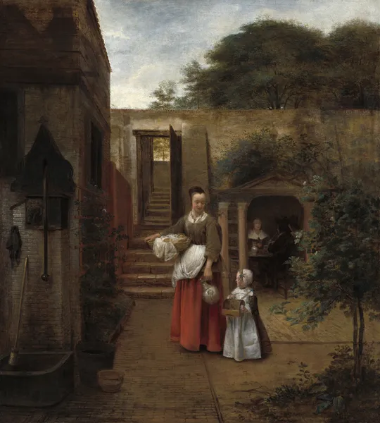 Woman and Child in a Courtyard av Pieter De Hooch