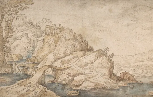 Landscape with a Road Leading Towards a Settlement on a Hill (late 16th–mid 17th century) av Joos de Momper