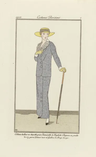 Costume tailleur en Cheyotte grise. Chemisette de Baptiste av Bernard Boutet de Monvel