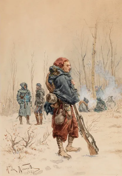 French soldiers in camp av Alphonse Marie de Neuville