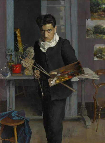 Self-portrait of the artist in his studio av Julio Romero De Torres