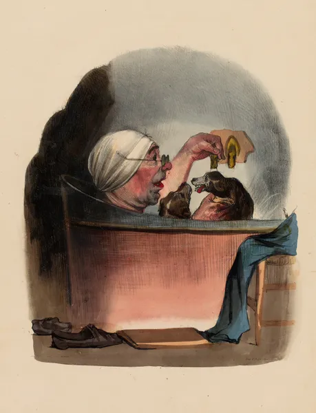 Le bain de famille. The bath of family av Charles-Joseph Traviès de Villers