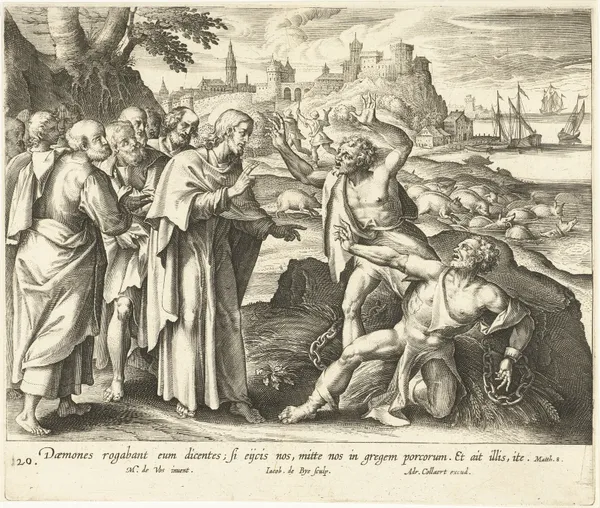 Christ Heals Two Possessed Men in the Region of the Gerasenes av Maerten De Vos