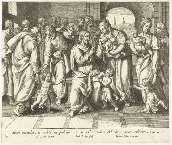 Let the Little Children Come to Me (Christ Blesses the Children) av Maerten De Vos