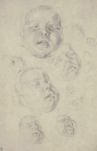 Studienblatt; Kopf und Hände eines Kleinkindes av Cornelis de Vos