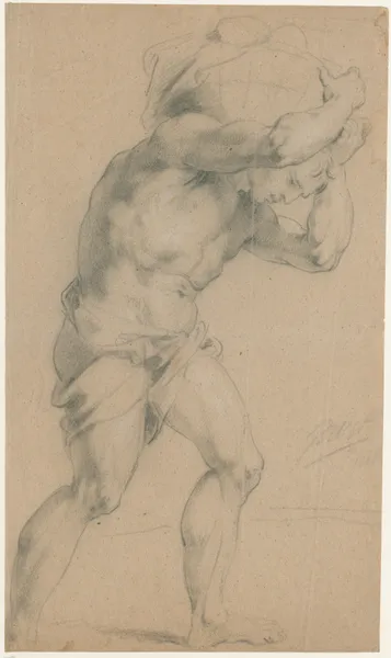 Walking naked man, carrying a load av Jacob de Wit