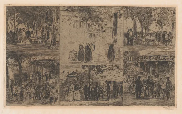 Zes schetsen van een marktdag en een dorpskermis (20th century) av Willem de Zwart