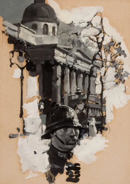 Policeman with Parliamentary Building av Dean Cornwell