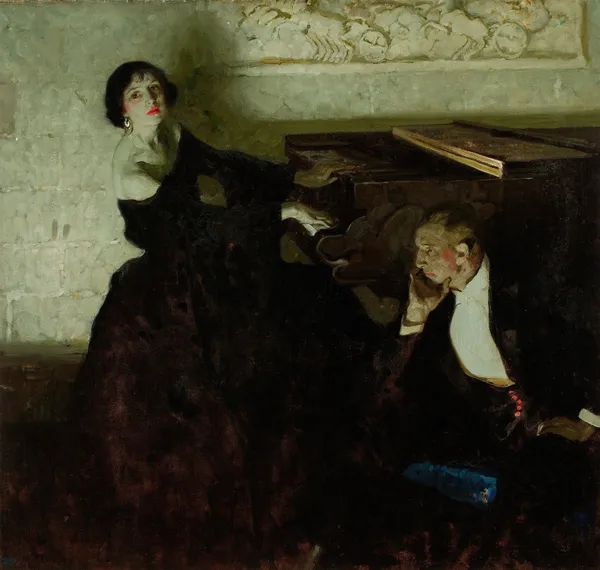 Romantic Couple Seated by Piano av Dean Cornwell