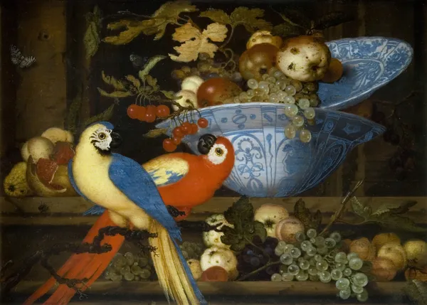 Fruit Still Life With Two Parrots av Balthasar van der Ast