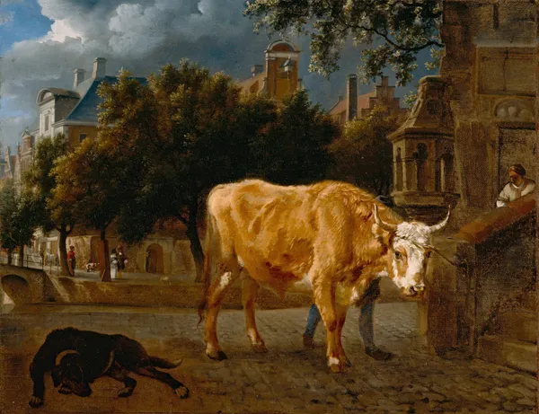 Bull in a City Street av Jan van der Heyden