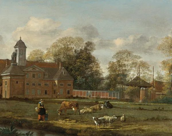 View Of Goudestein With A Woman And Child Walking Beside A Dyke av Jan van der Heyden
