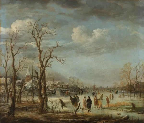 Winter Landscape near a Town with Bare Trees av Aert van der Neer